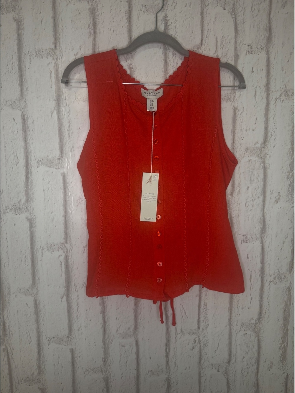 Calypso St. Barth Red Sleeveless Button Front Top Size S NWT